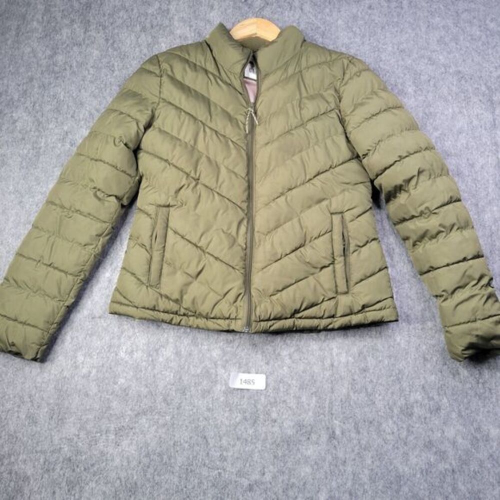 Gap Women Puffer Coat Size Medium Olive Green Winter Coat Pockets‎ Quilted Read